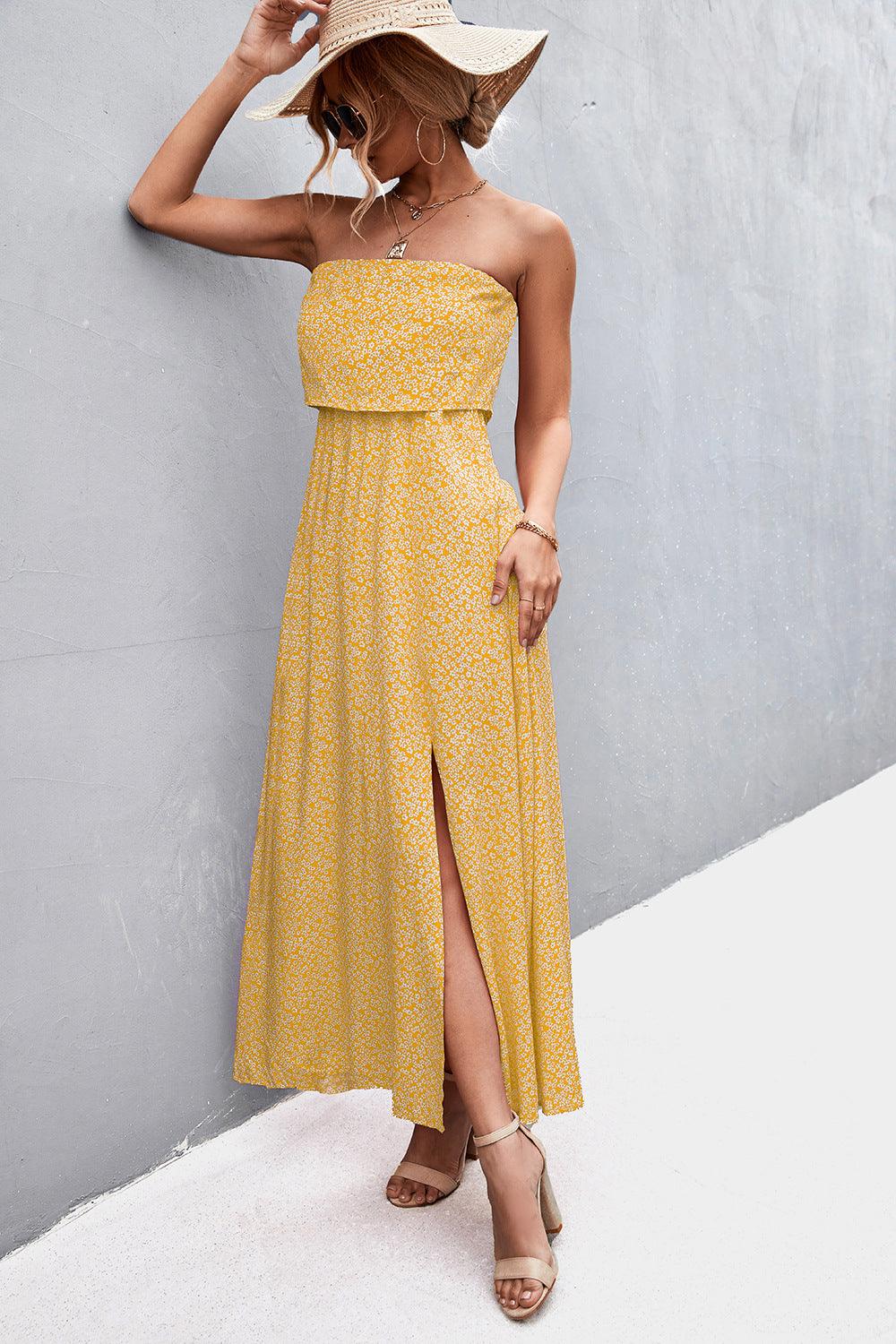 Layered Strapless Split Maxi Dress - Dresses