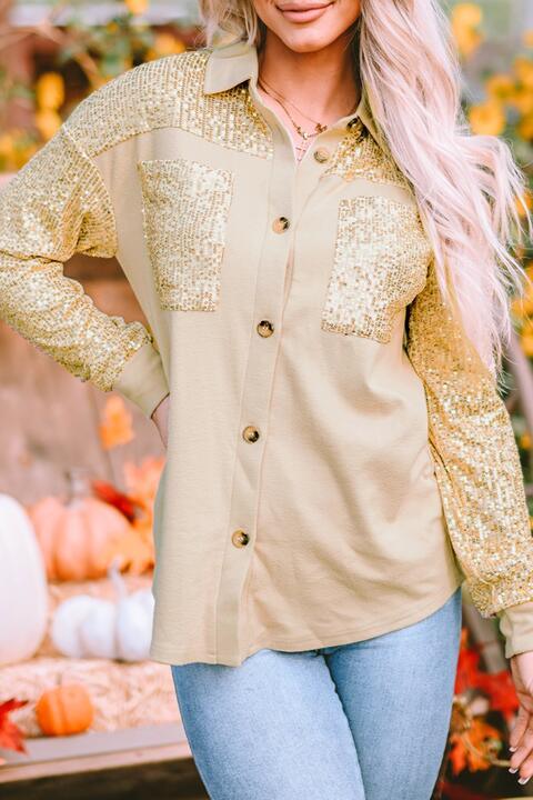 Sequin Long Sleeve Shirt - Shirt