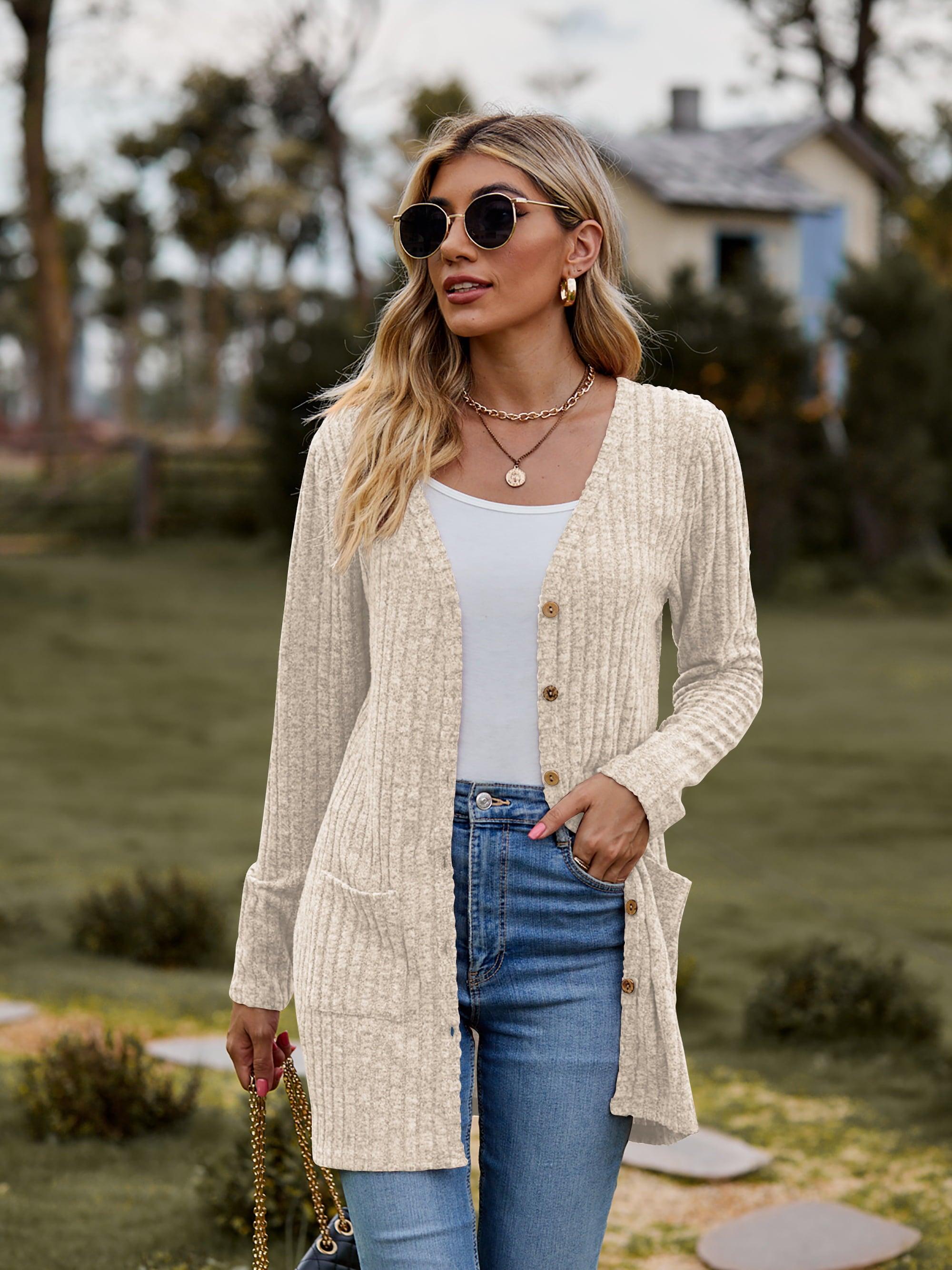 Ribbed Button-UP Cardigan with Pockets - Cardigan