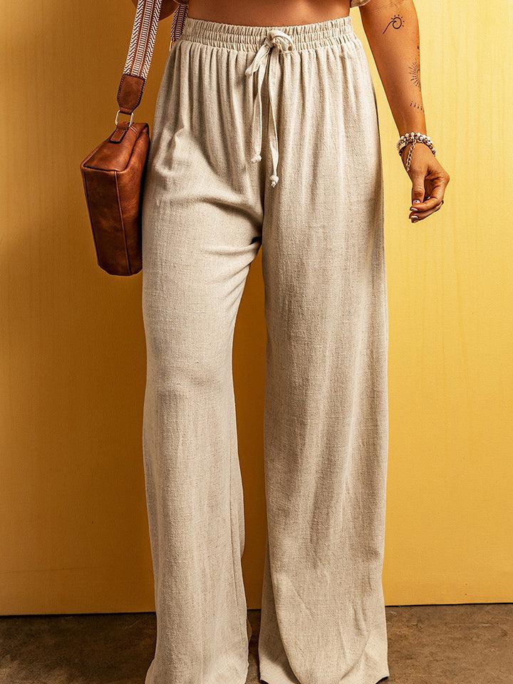 Drawstring High Waist Wide Leg Pants - Pant