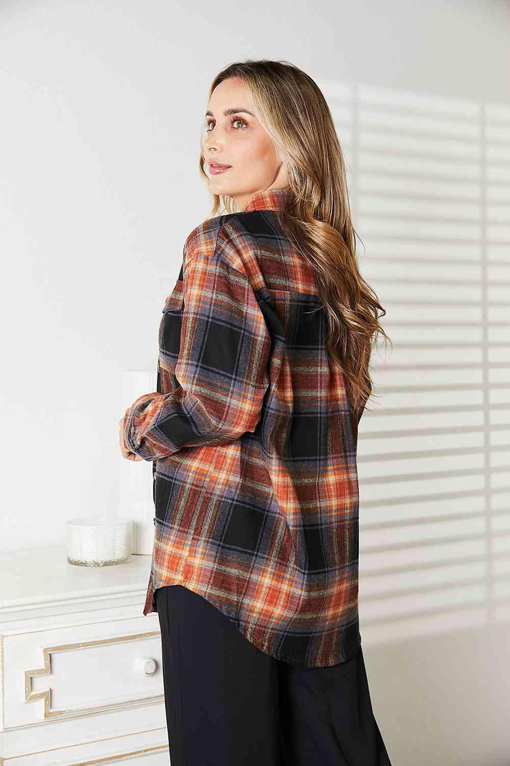 Double Take Plaid Dropped Shoulder Shacket - Shirt