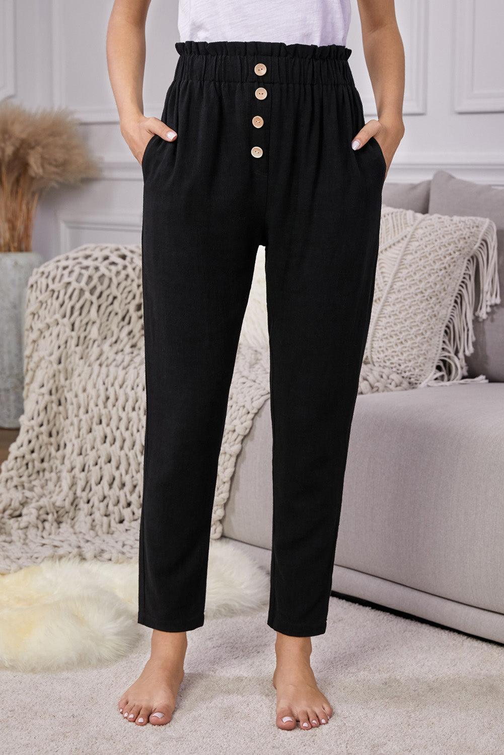 Cropped Elastic Waistband High Waist Tapered Pants - Pant