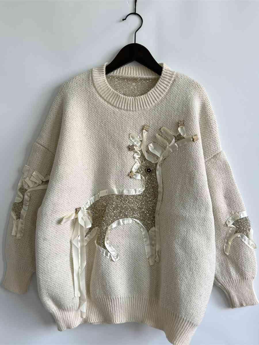 Christmas Reindeer Drop Shoulder Sweater - Sweater