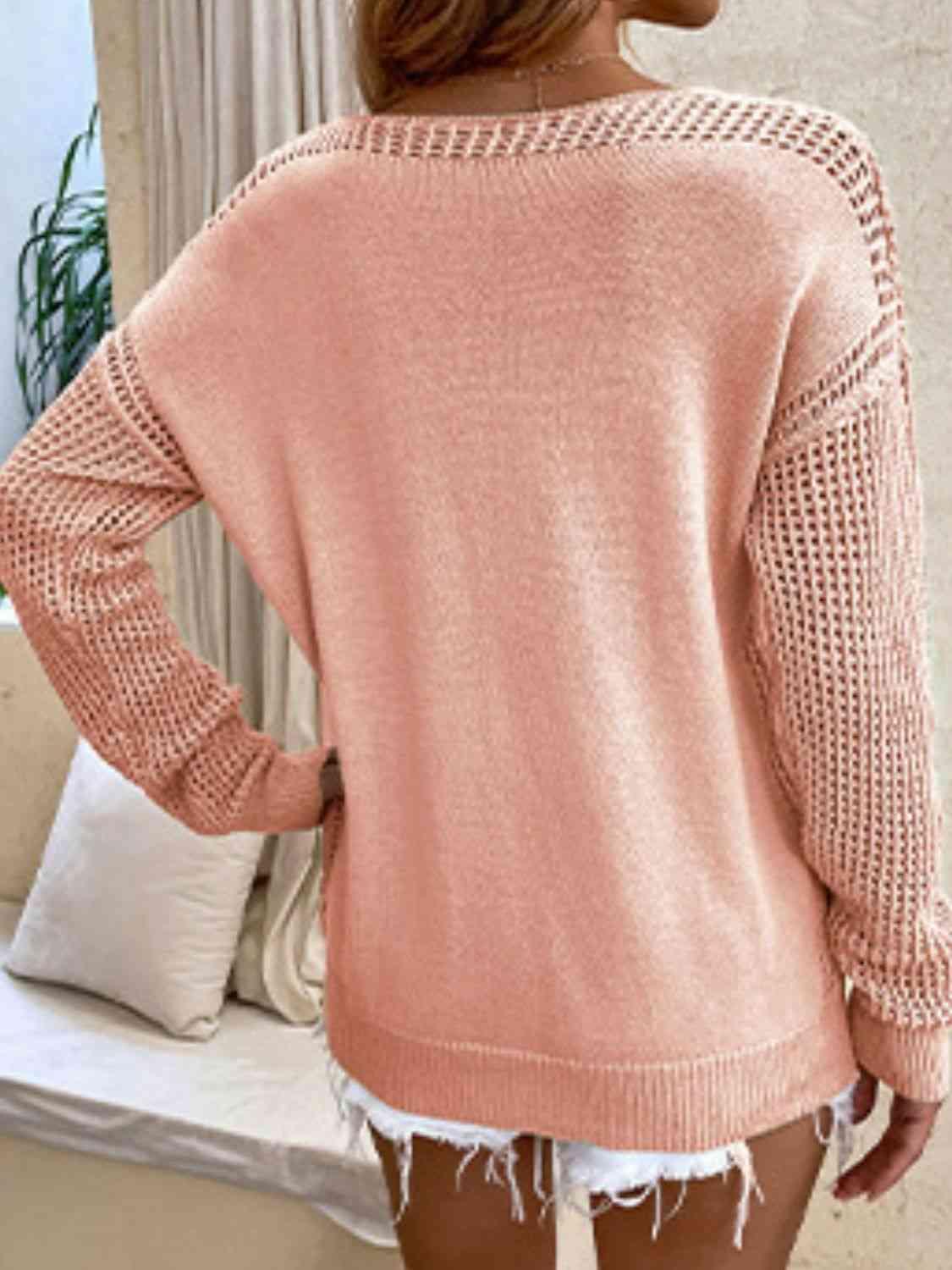 Openwork V-Neck Sweater - Sweater