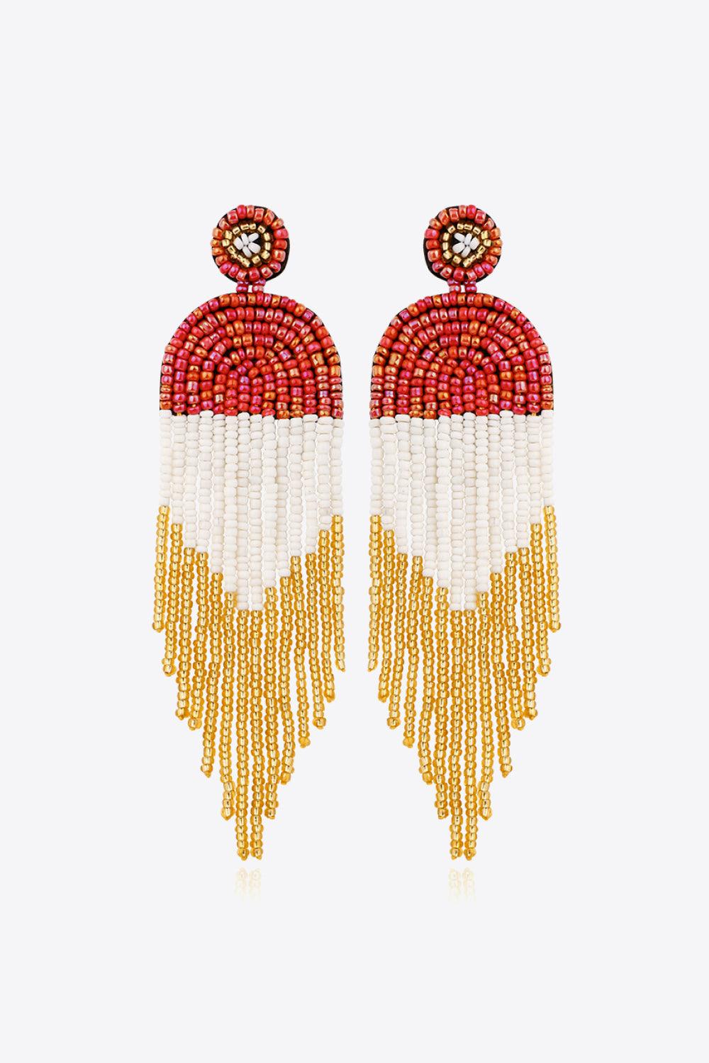 Beaded Fringe Dangle Earrings - Earring