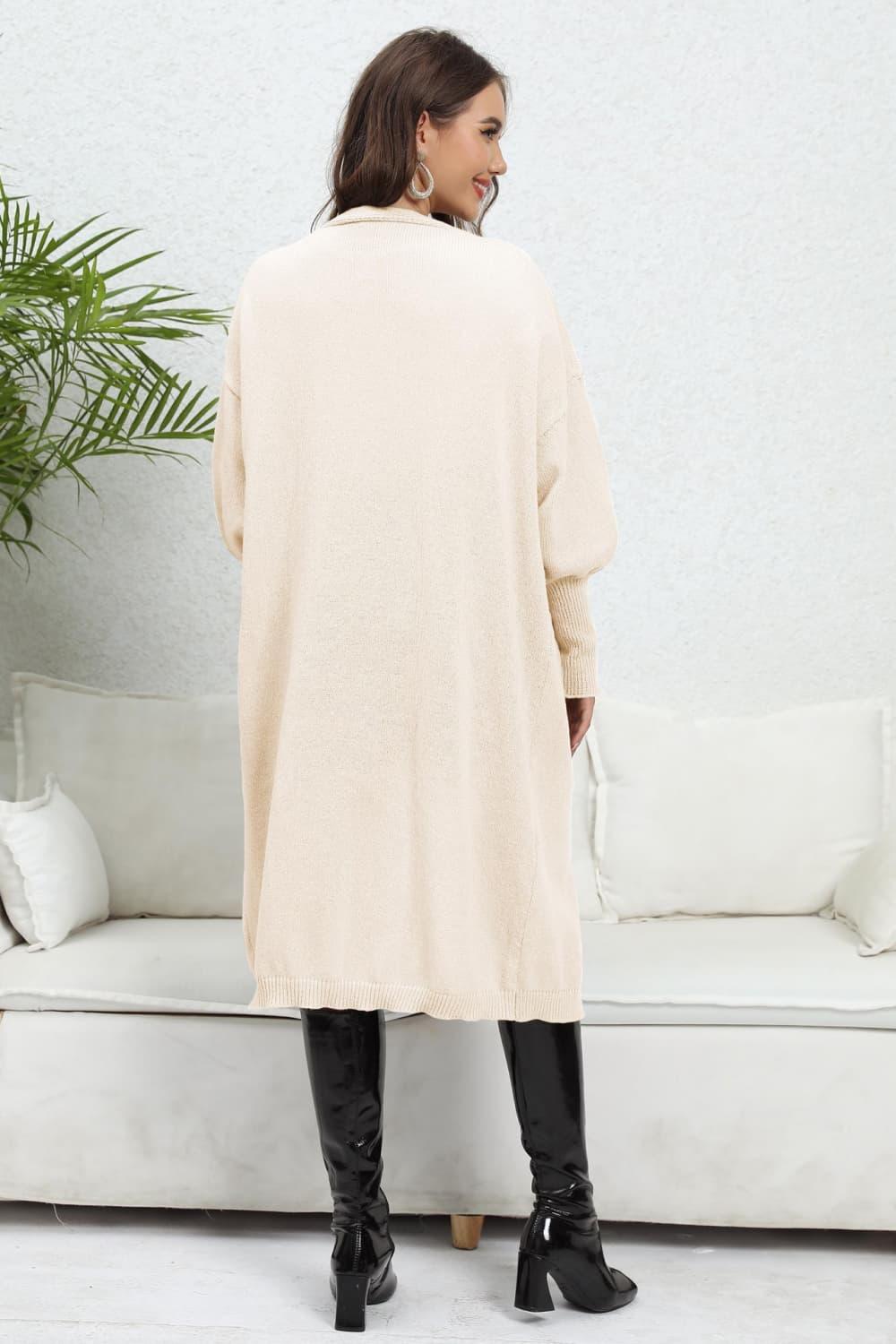 Open Front Longline Cardigan With Pockets - Cardigan