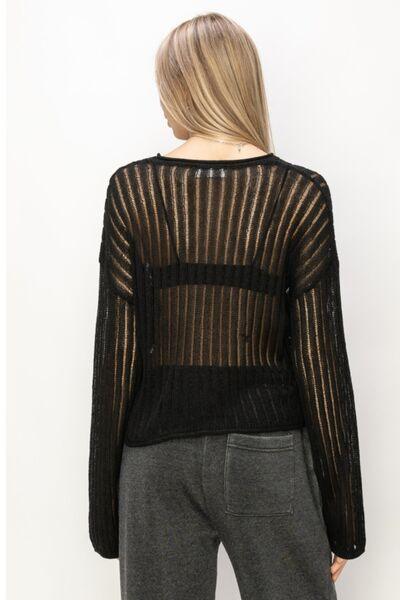 HYFVE Openwork Ribbed Long Sleeve Knit Top - Top