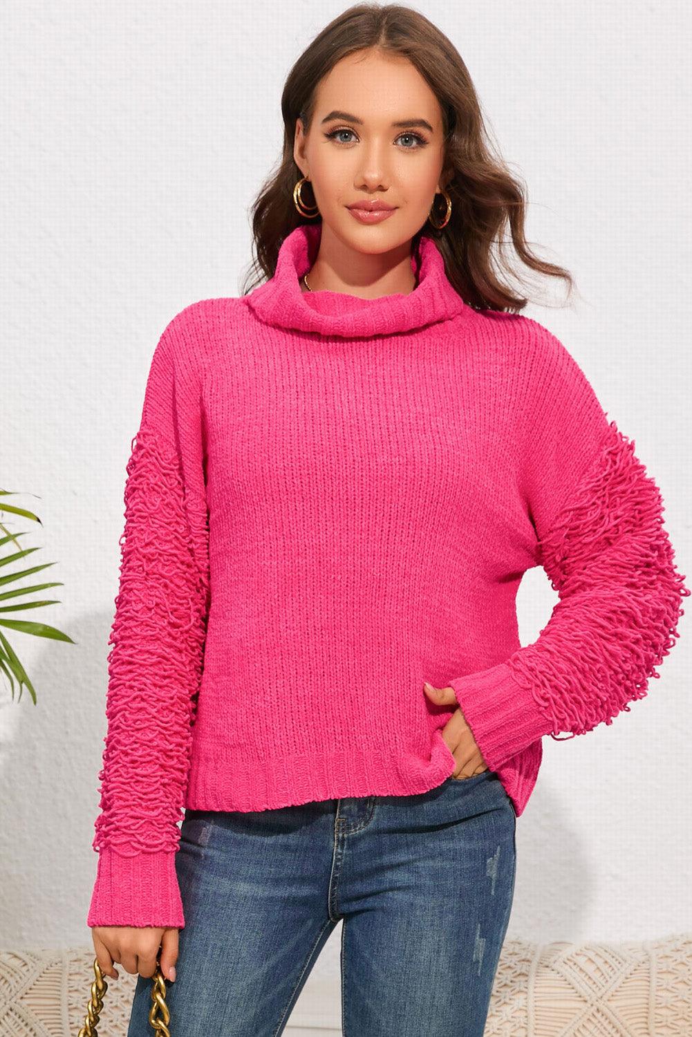 Ribbed Turtle Neck Long Sleeve Pullover Sweater - Sweater