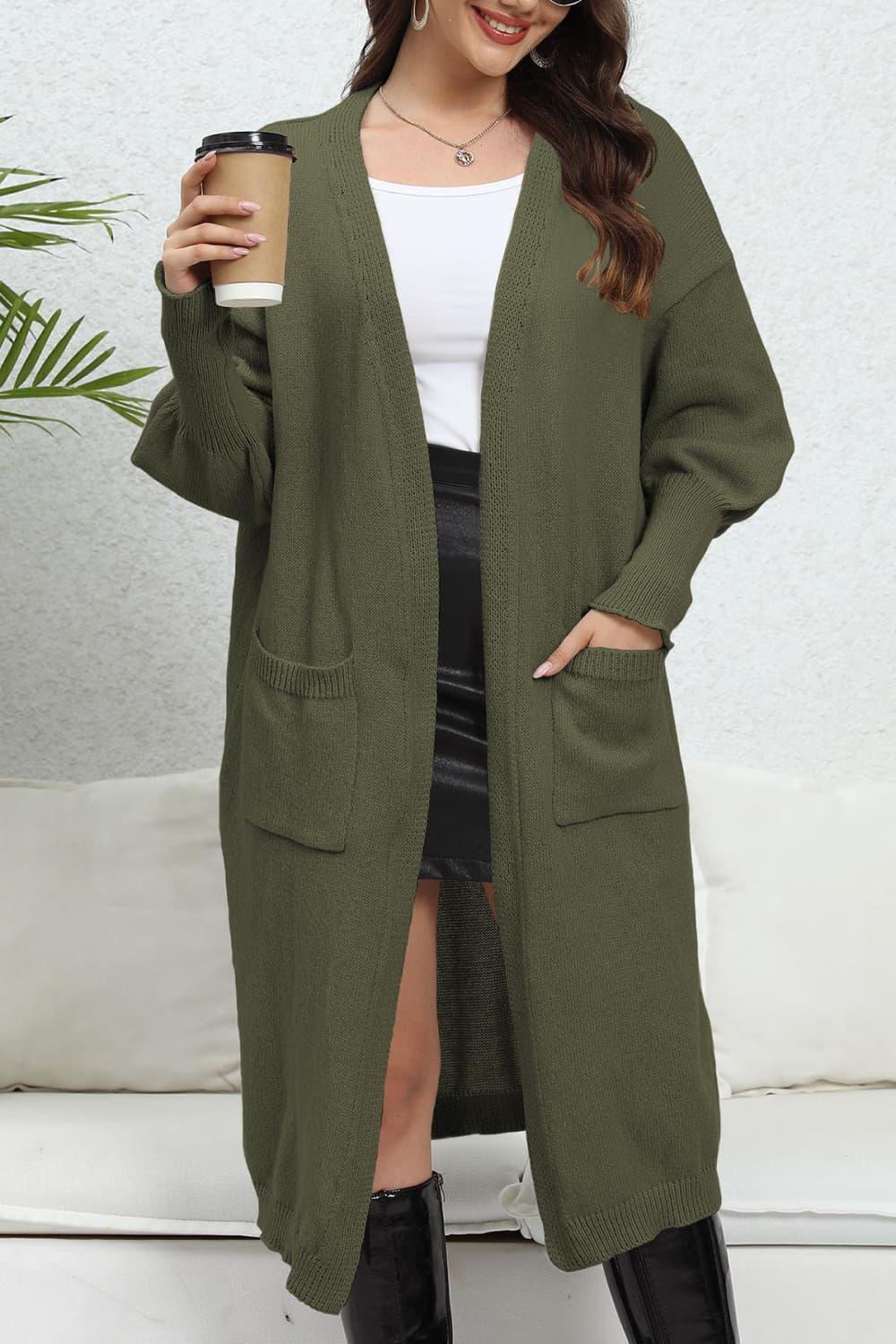 Open Front Longline Cardigan With Pockets - Cardigan