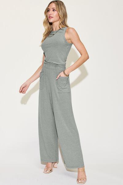 Basic Bae Ribbed Tank and Wide Leg Pants Set - Pant & Top