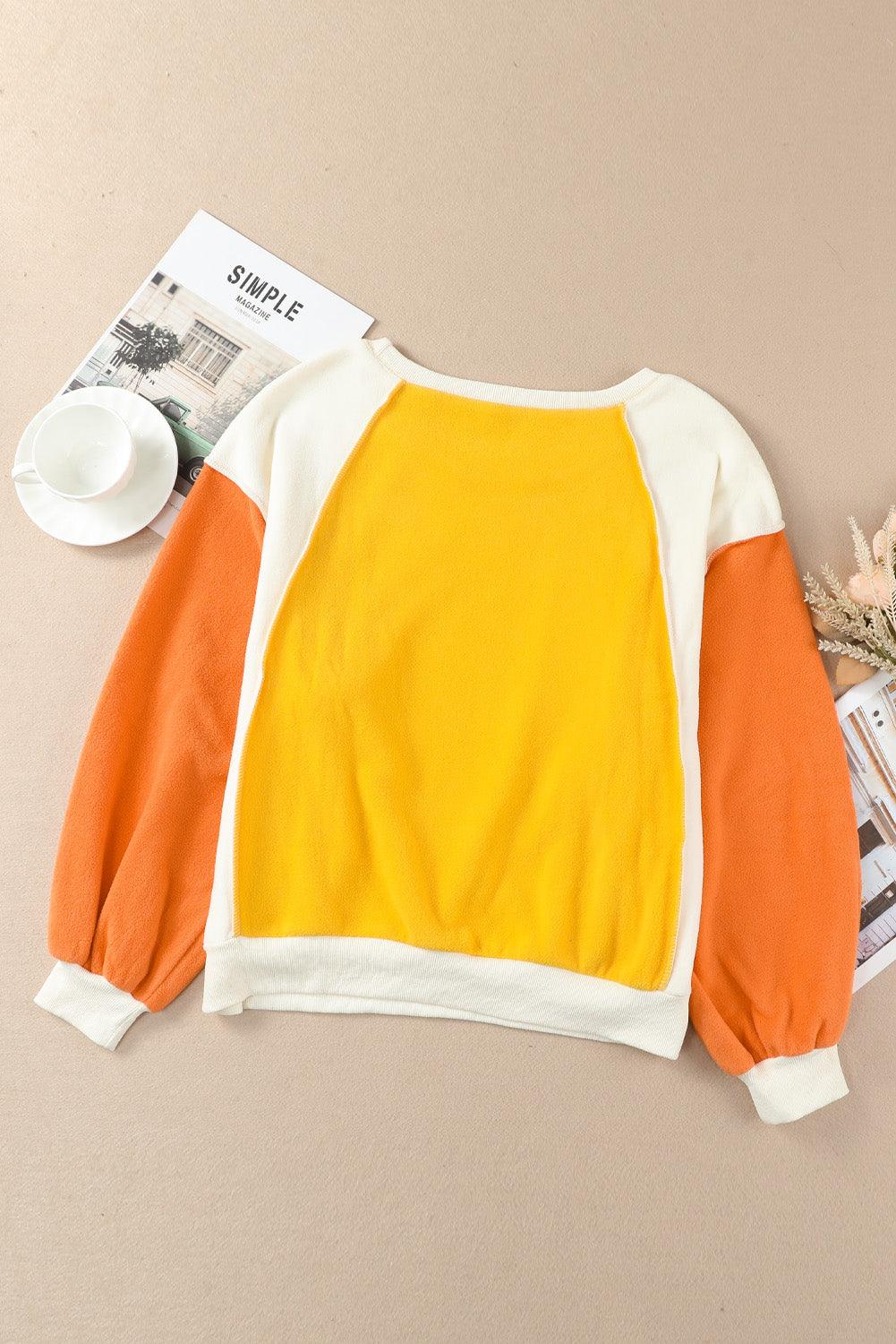 Round Neck Dropped Shoulder Color Block Sweatshirt - Sweatshirt