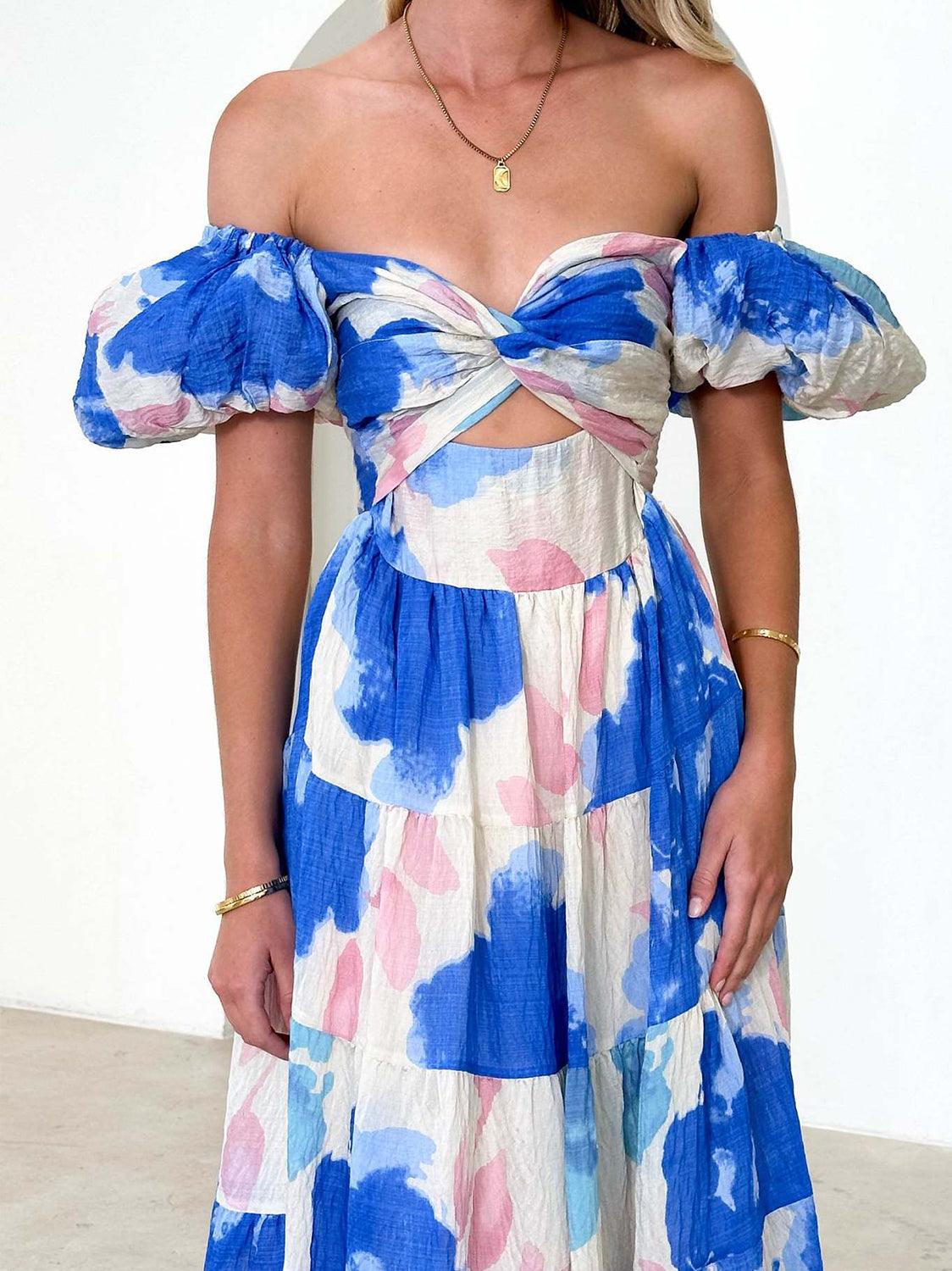 Twisted Printed Off-Shoulder Midi Dress - Dresses