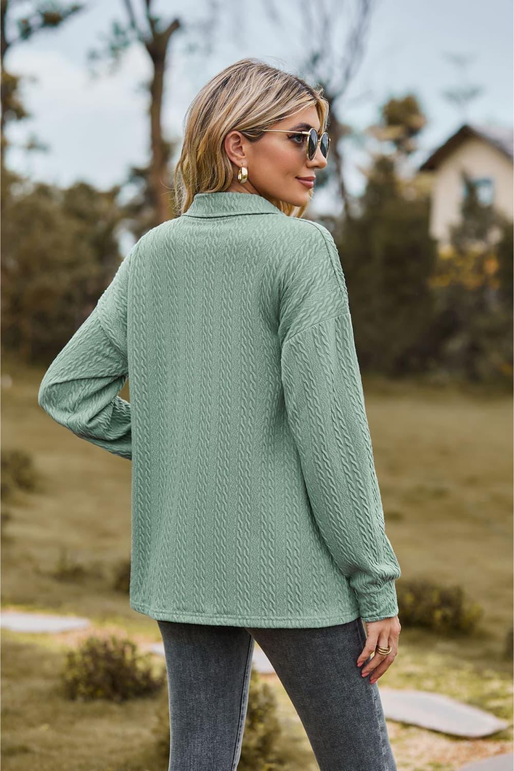 Collared Neck Long Sleeve Buttoned Top - Top