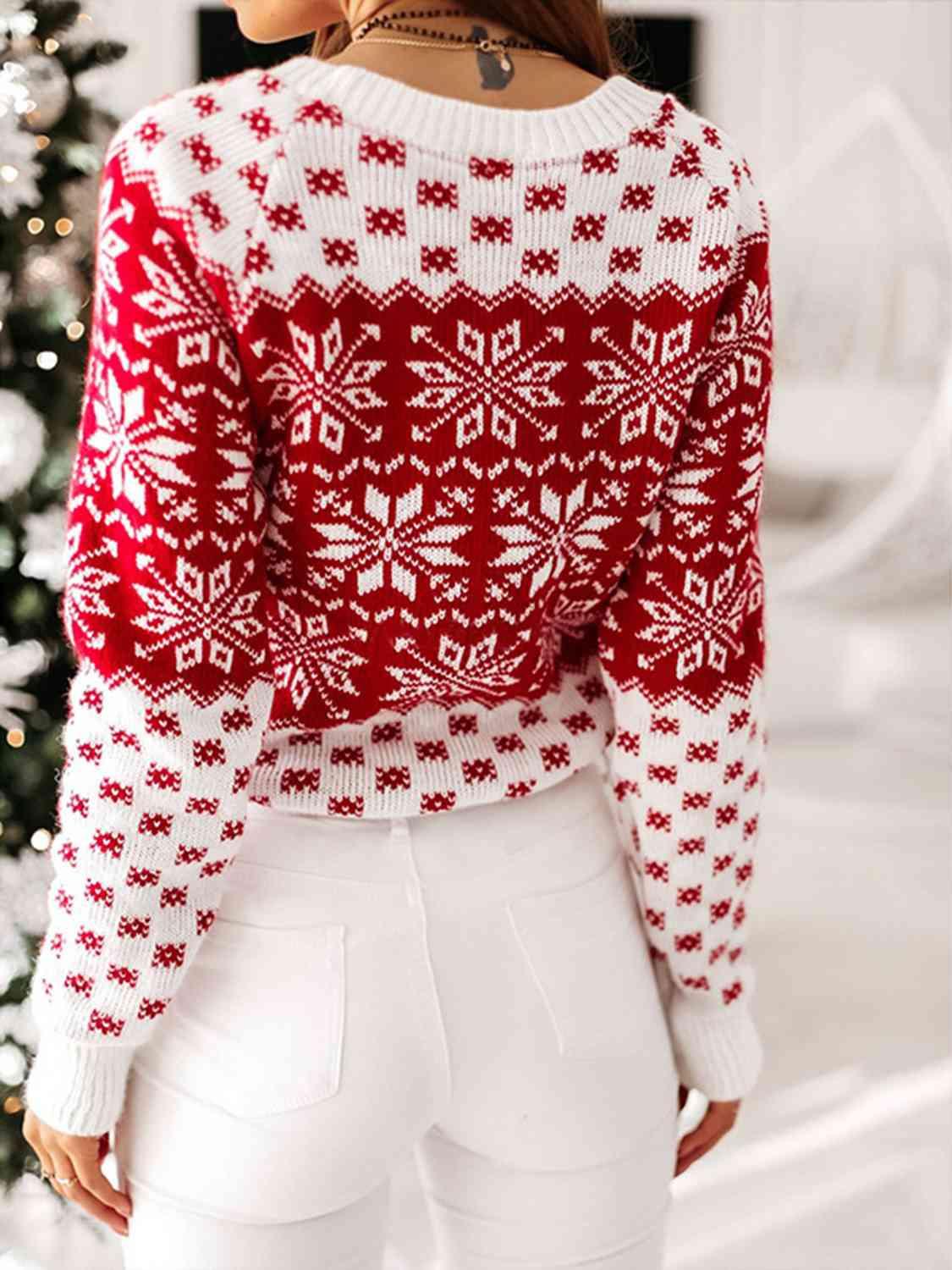 Christmas Snowflake Round Neck Sweater - Sweater