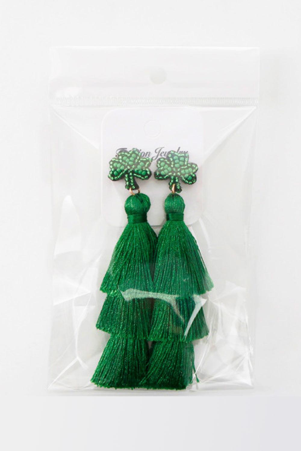 Shamrock Earrings with Tassel - Earring