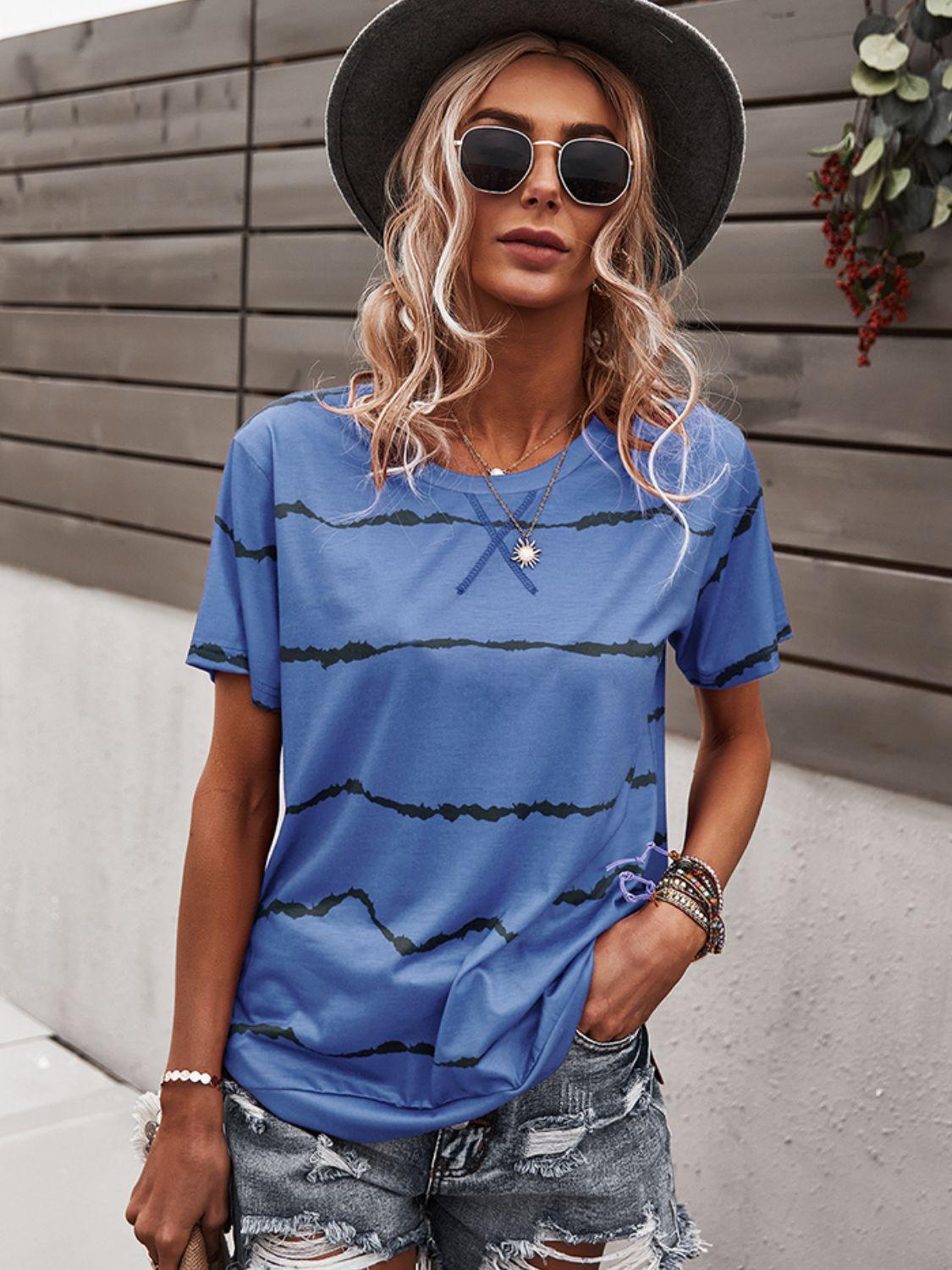 Waveform Print Round Neck T-Shirt - T-Shirt