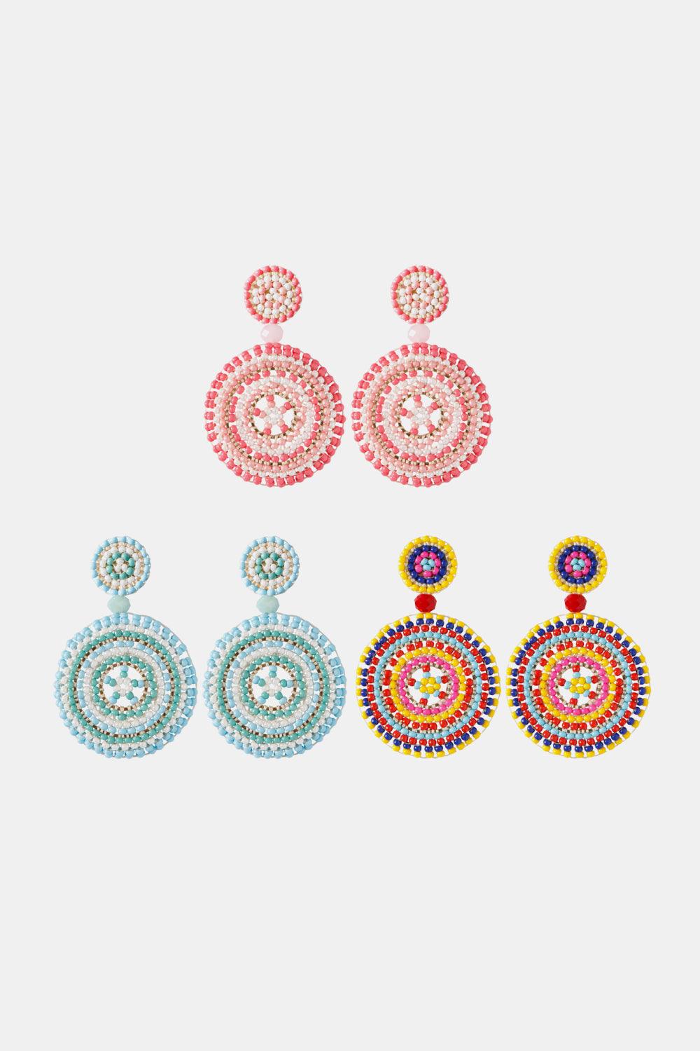 Beaded Boho Style Round Shape Dangle Earrings - Earring