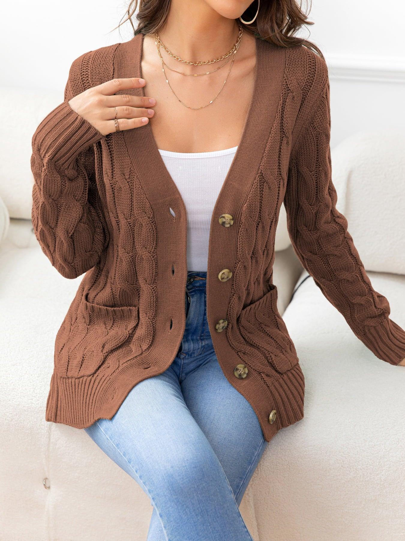 Button Down Cable-Knit Cardigan - Cardigan