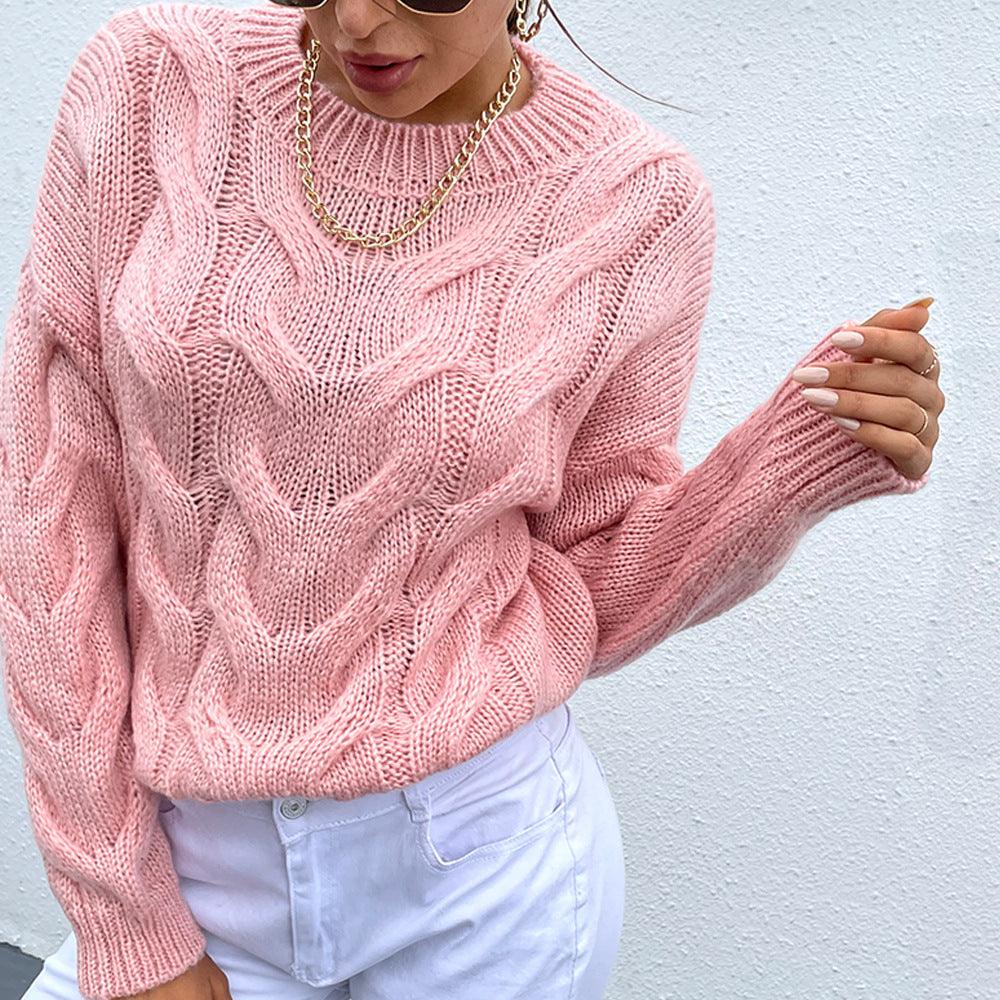 Cable-Knit Round Neck Pullover Sweater - Sweater