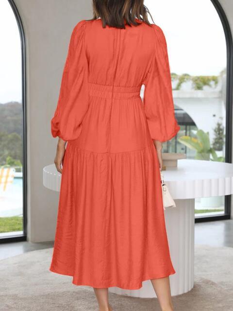 Deep V-Neck Balloon Sleeve Maxi Dress - Dresses