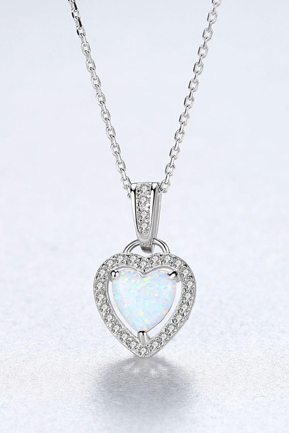 Opal Heart Pendant 925 Sterling Silver Necklace - Necklace