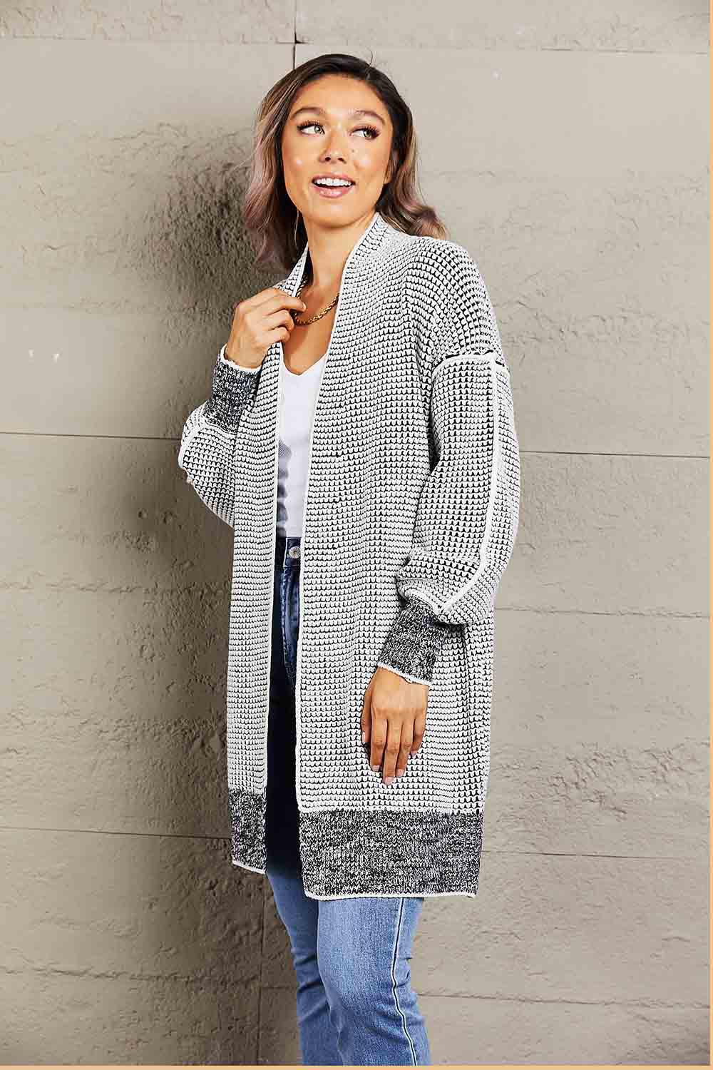 Woven Right Heathered Open Front Longline Cardigan - Cardigan