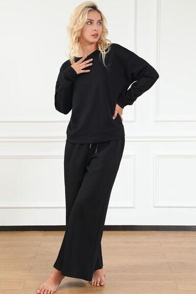 Double Take Textured Top and Wide Legs Pants Set - Pant & Top