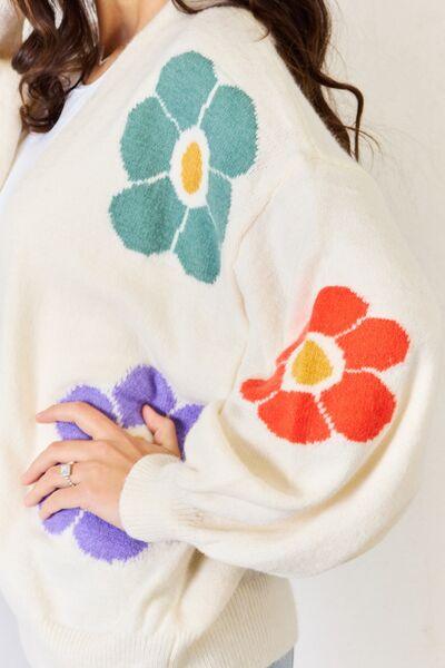 J.NNA Open Front Flower Pattern Cardigan - Cardigan