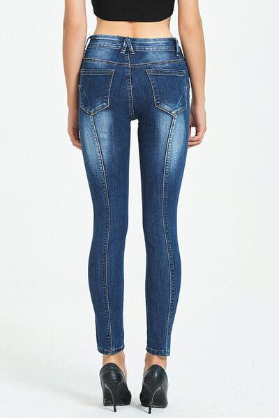 Side Stripe Cropped High Rise Skinny Jeans - Jeans