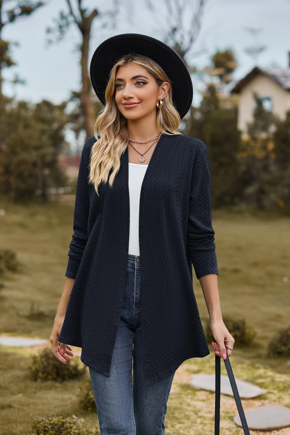 Open Front Long Sleeve Cardigan - Cardigan