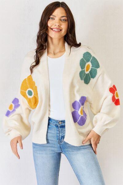 J.NNA Open Front Flower Pattern Cardigan - Cardigan