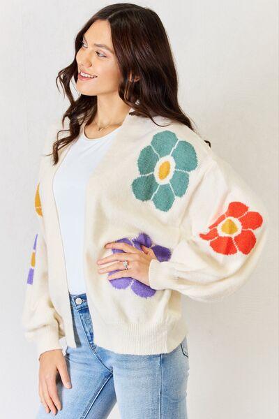 J.NNA Open Front Flower Pattern Cardigan - Cardigan