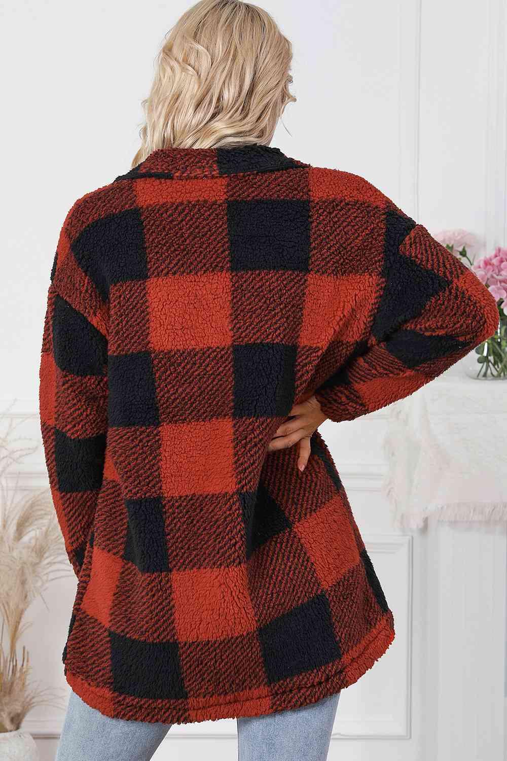 Plaid Button Down Sherpa Coat - Coat