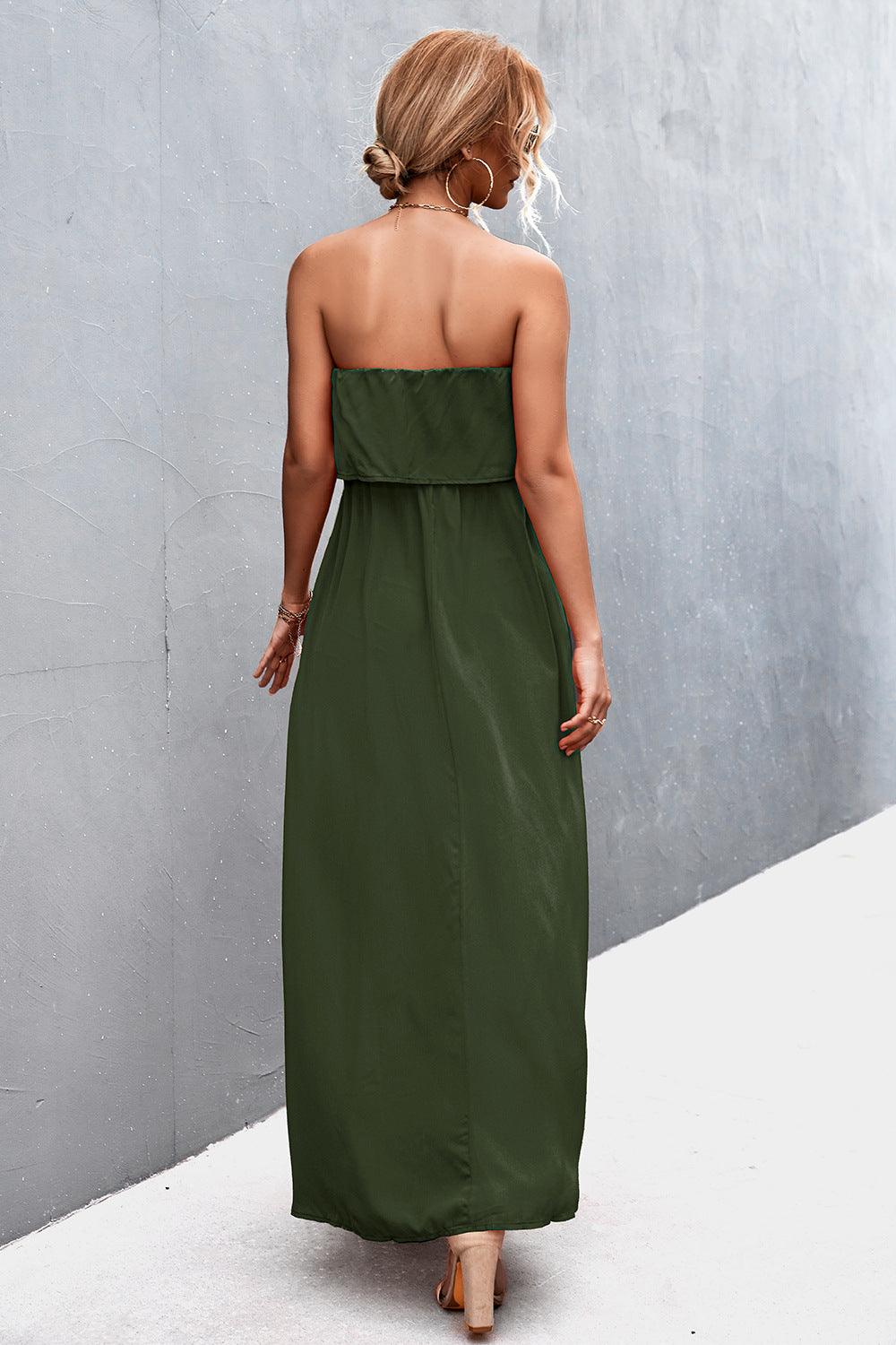 Layered Strapless Split Maxi Dress - Dresses