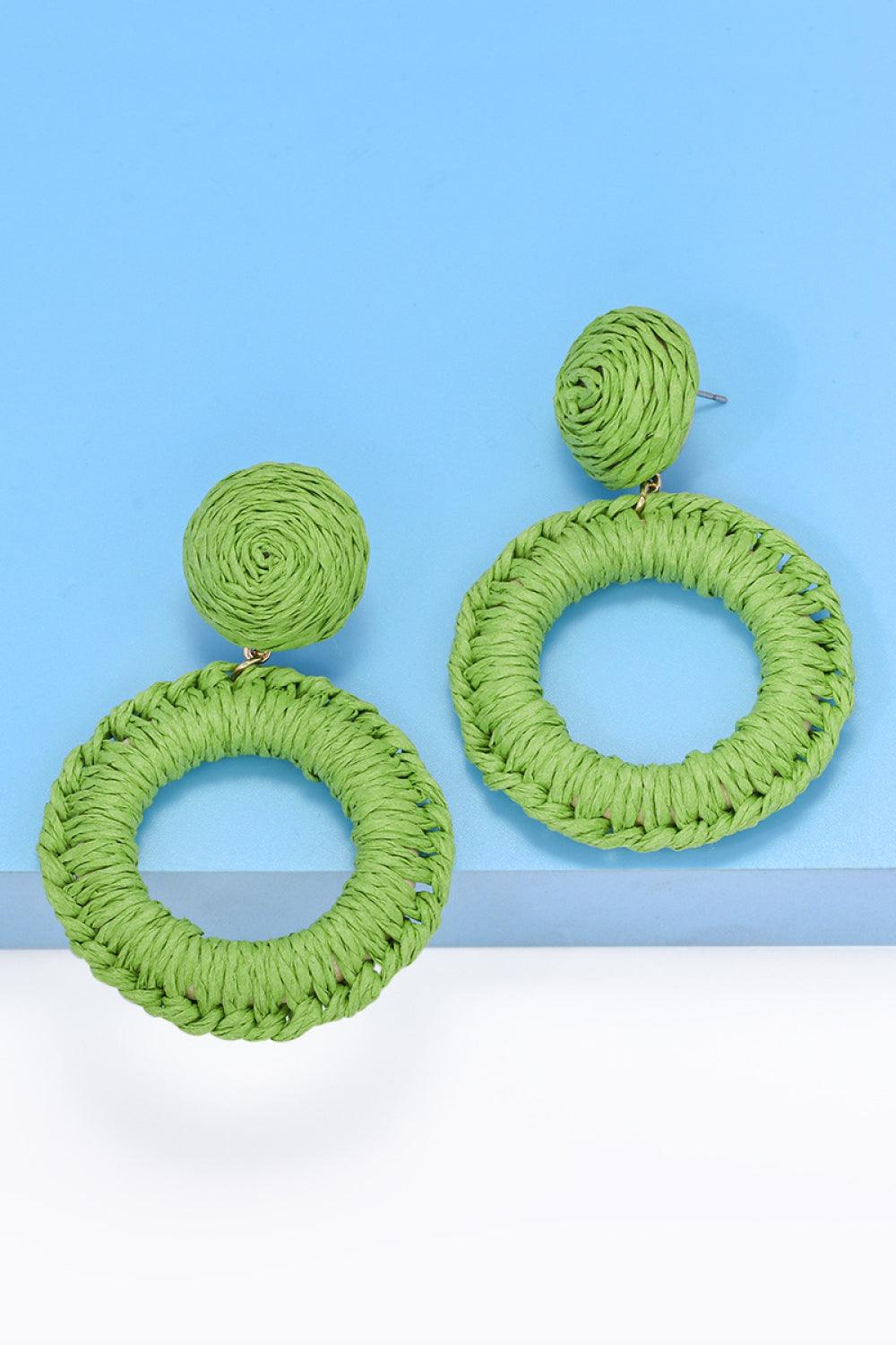 Round Shape Raffia Grass Dangle Earrings - Earring