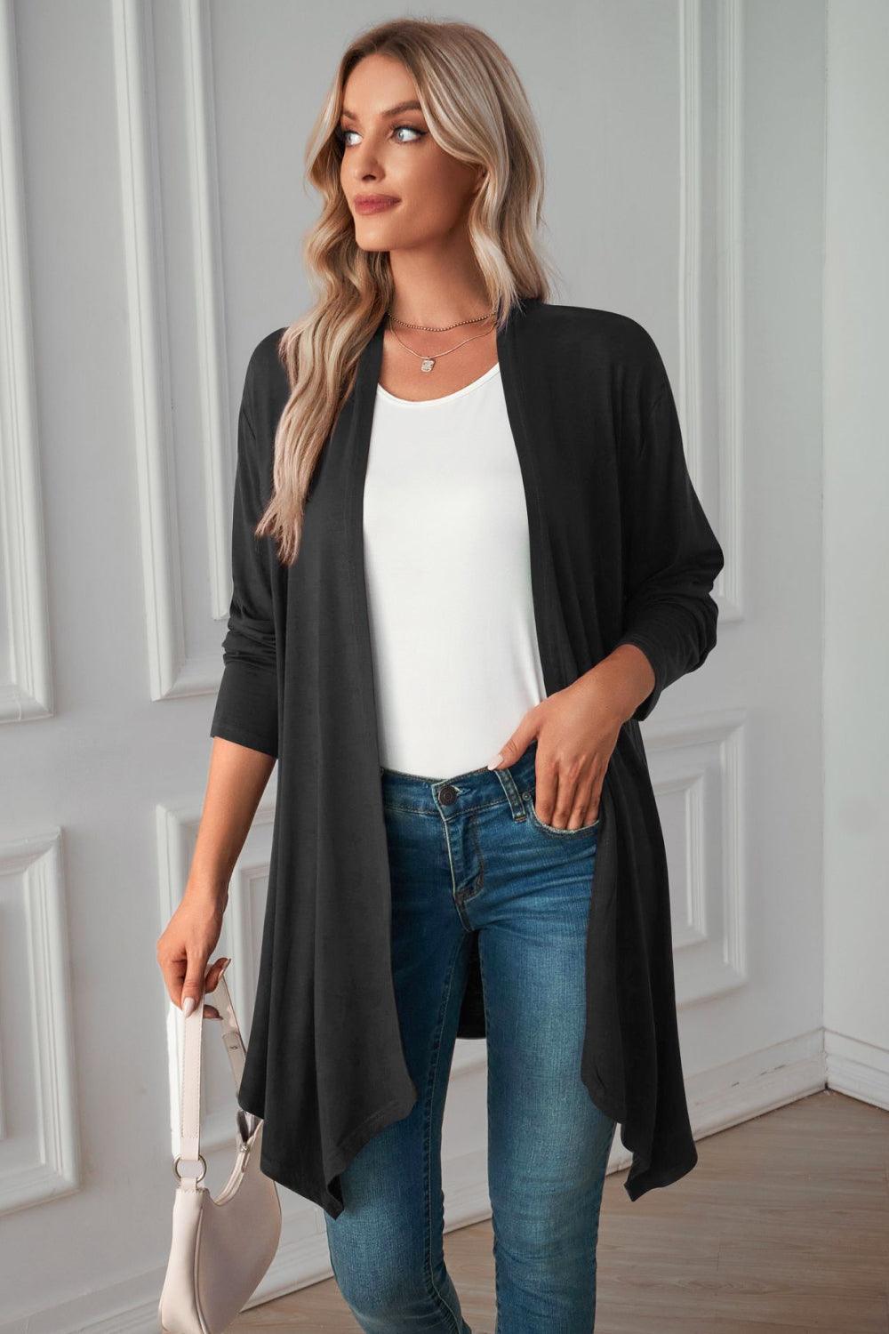 Open Front Long Sleeve Cardigan - Cardigan