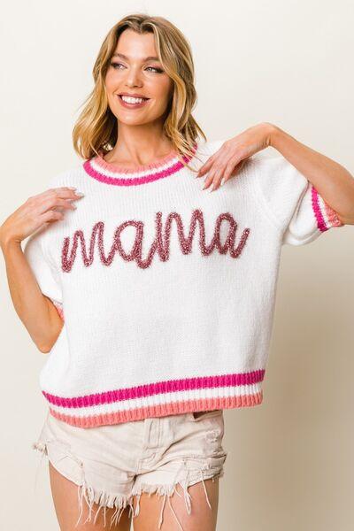 BiBi MAMA Contrast Trim Short Sleeve Sweater - Sweater