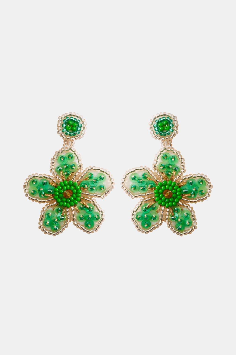 Flower Shape Beaded Dangle Earrings - Earring