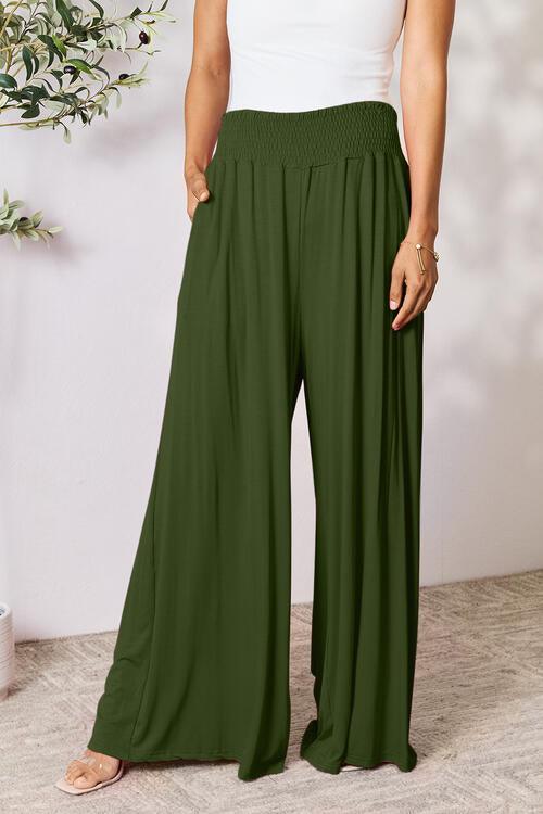 Double Take Smocked Waistband Wide Leg Pants - Pant