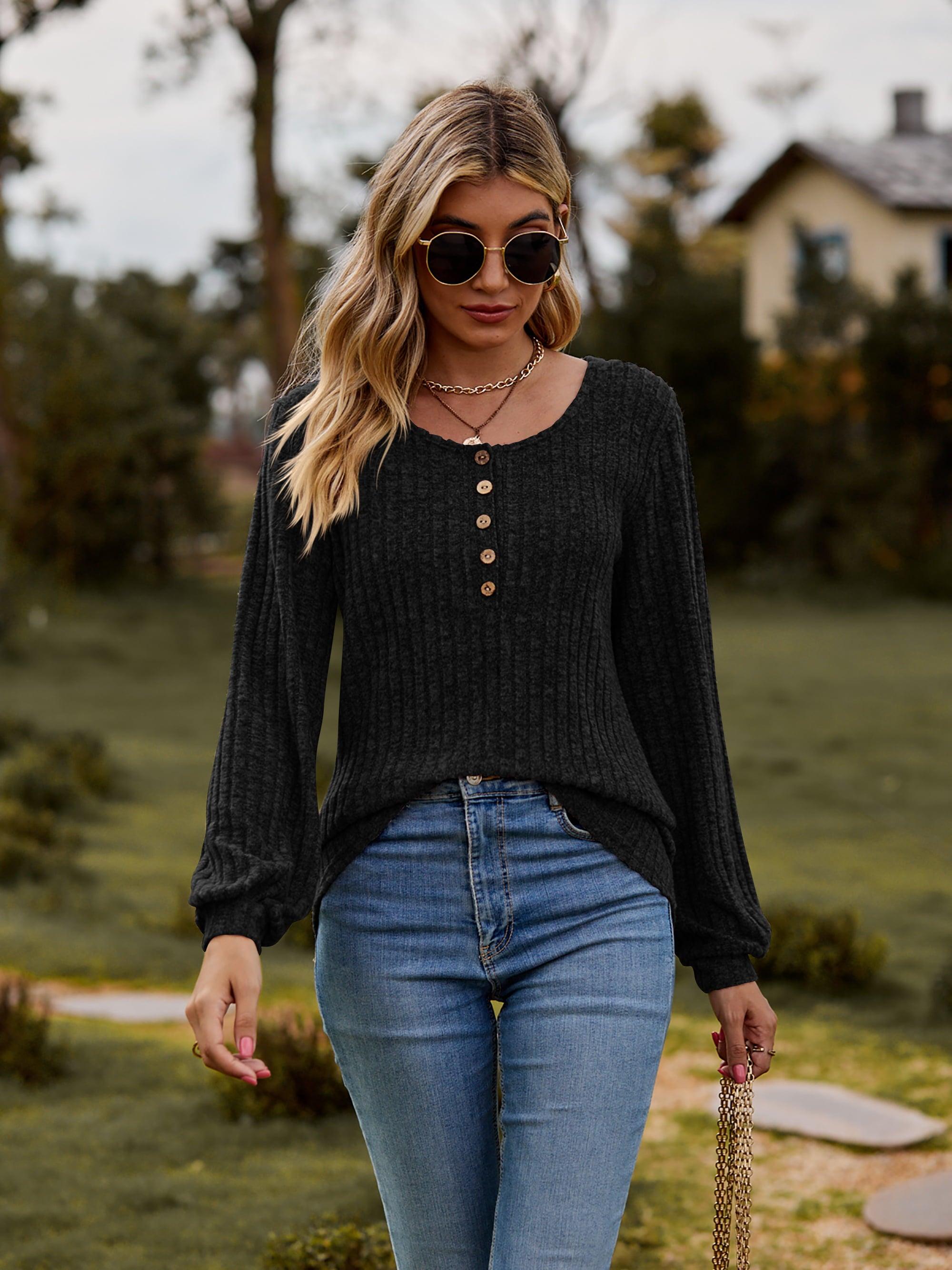 Scoop Neck Button-Down Long Sleeve Top - Top