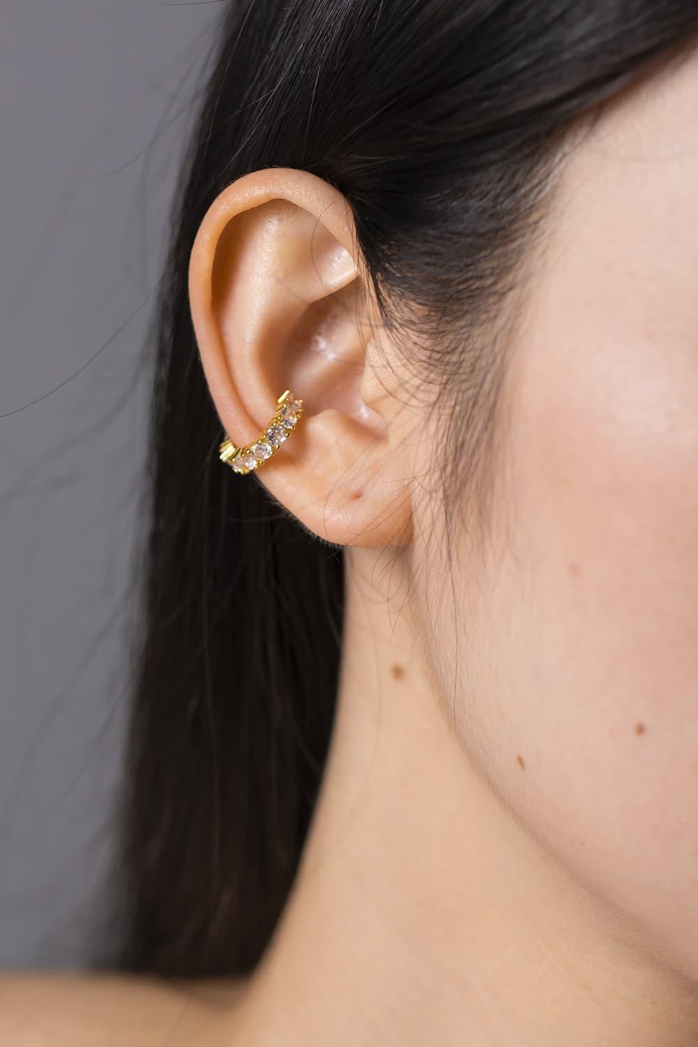 Inlaid Zircon Single Cuff Earring - Earring