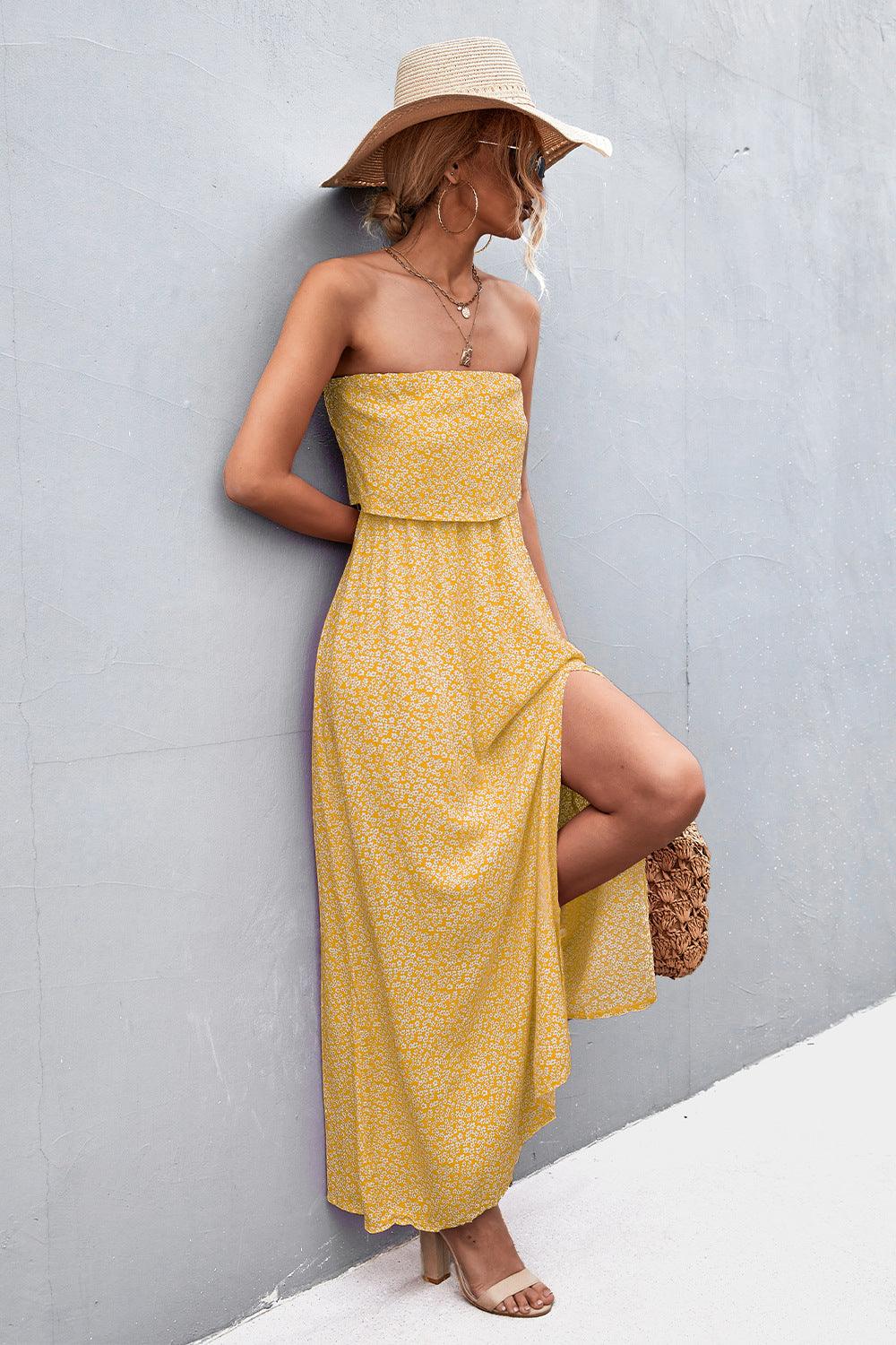 Layered Strapless Split Maxi Dress - Dresses