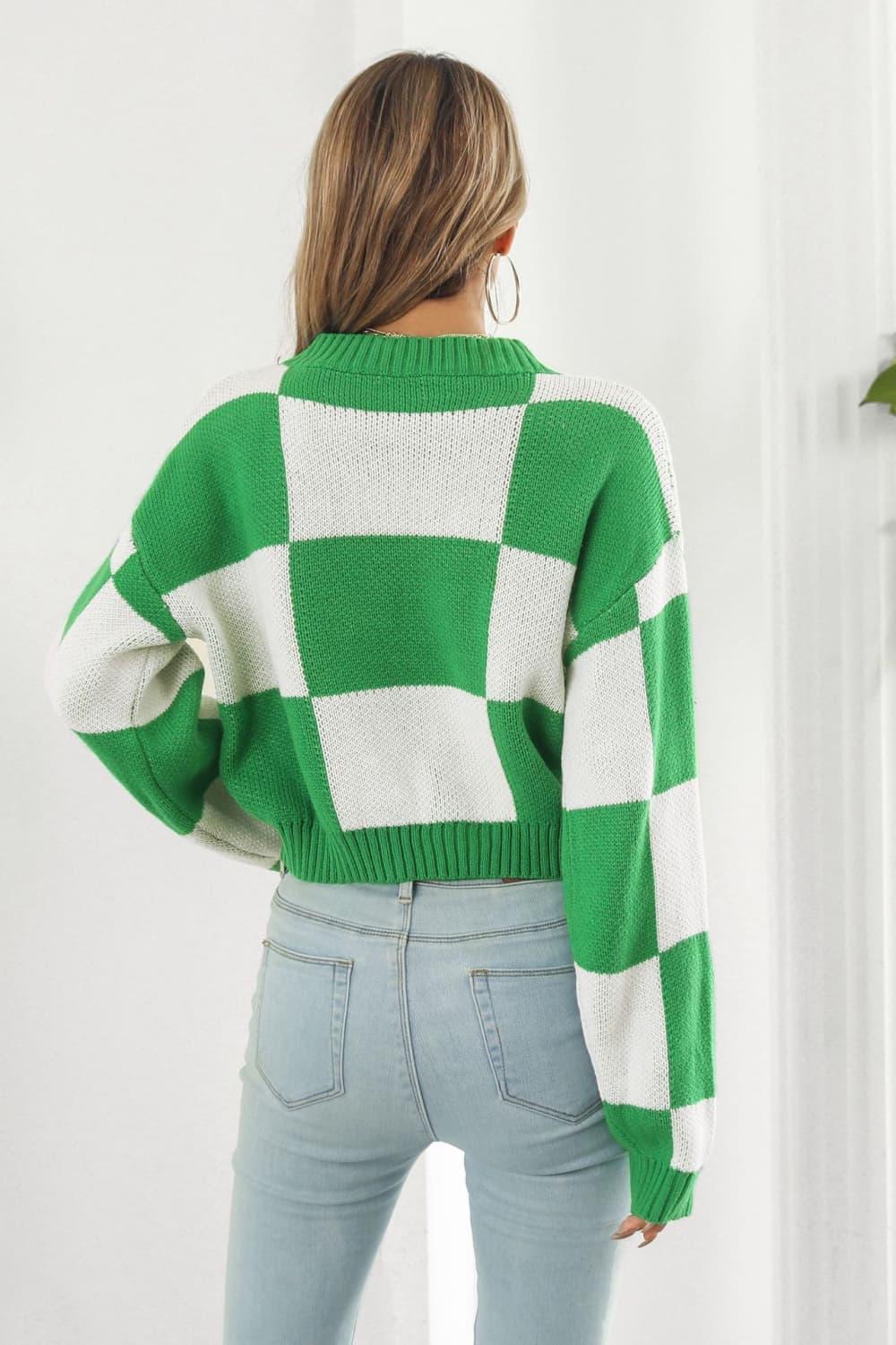 Color Block Round Neck Cropped Sweater - Sweater