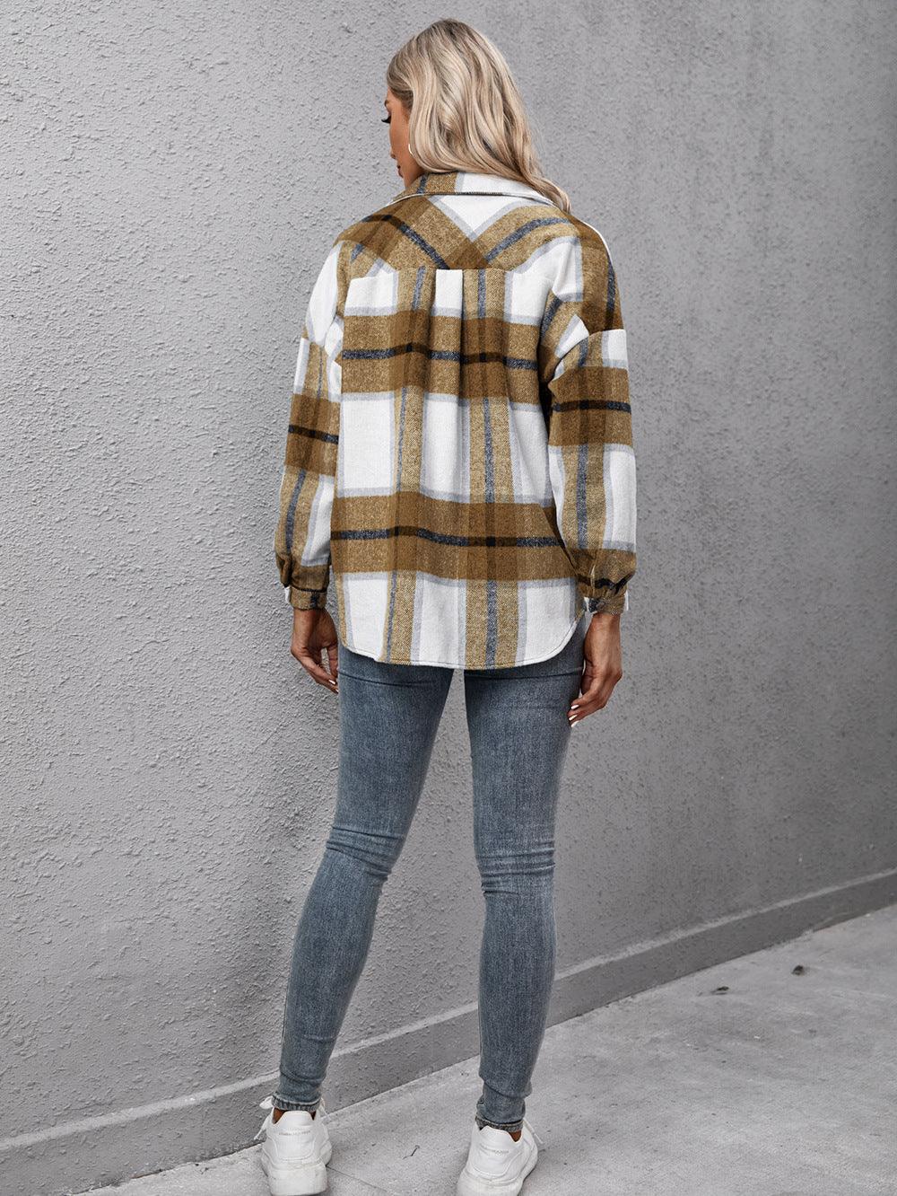 Plaid Long Sleeve Shirt Jacket - Jacket