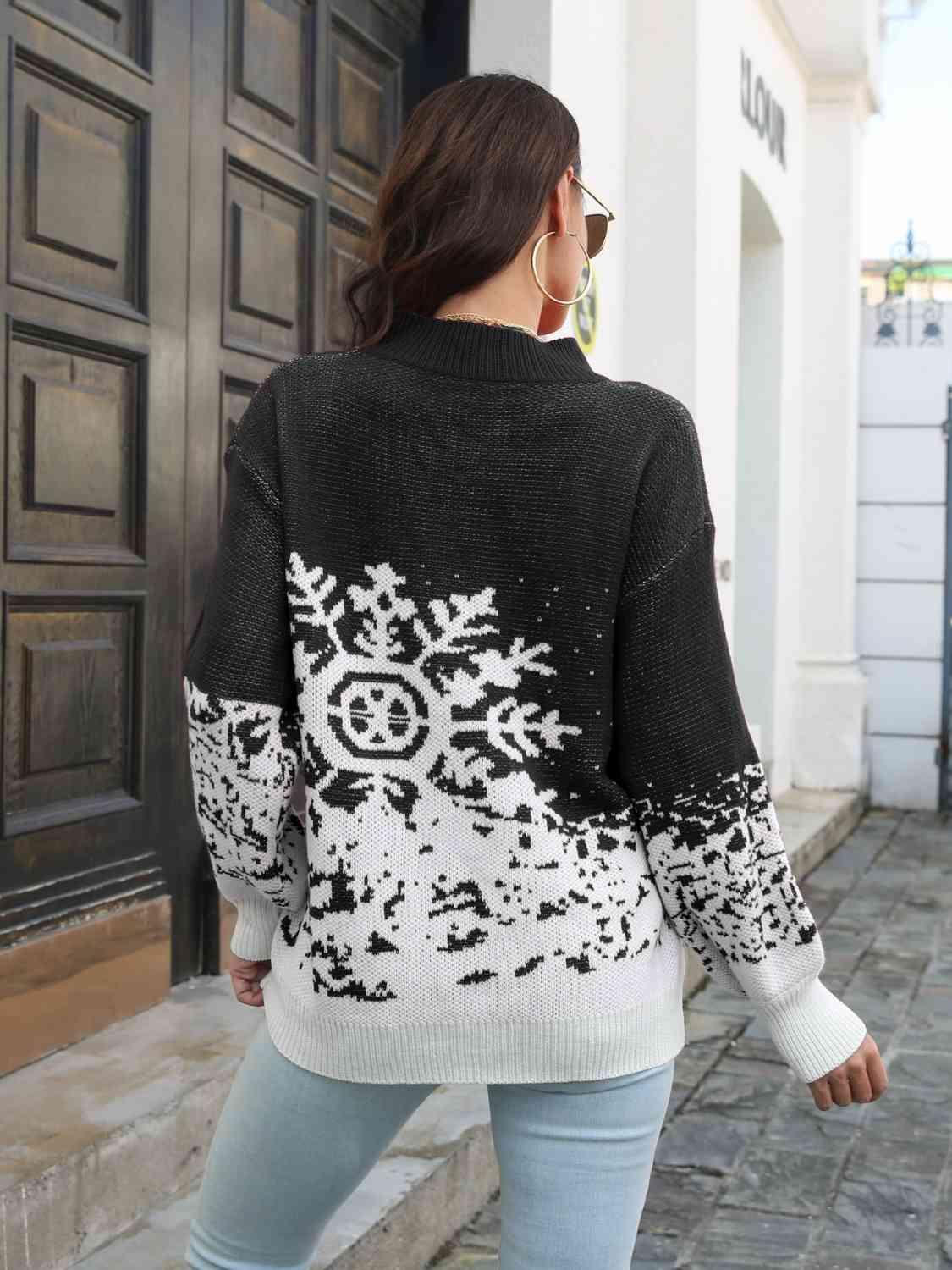 Christmas Snowflake Mock Neck Sweater - Sweater