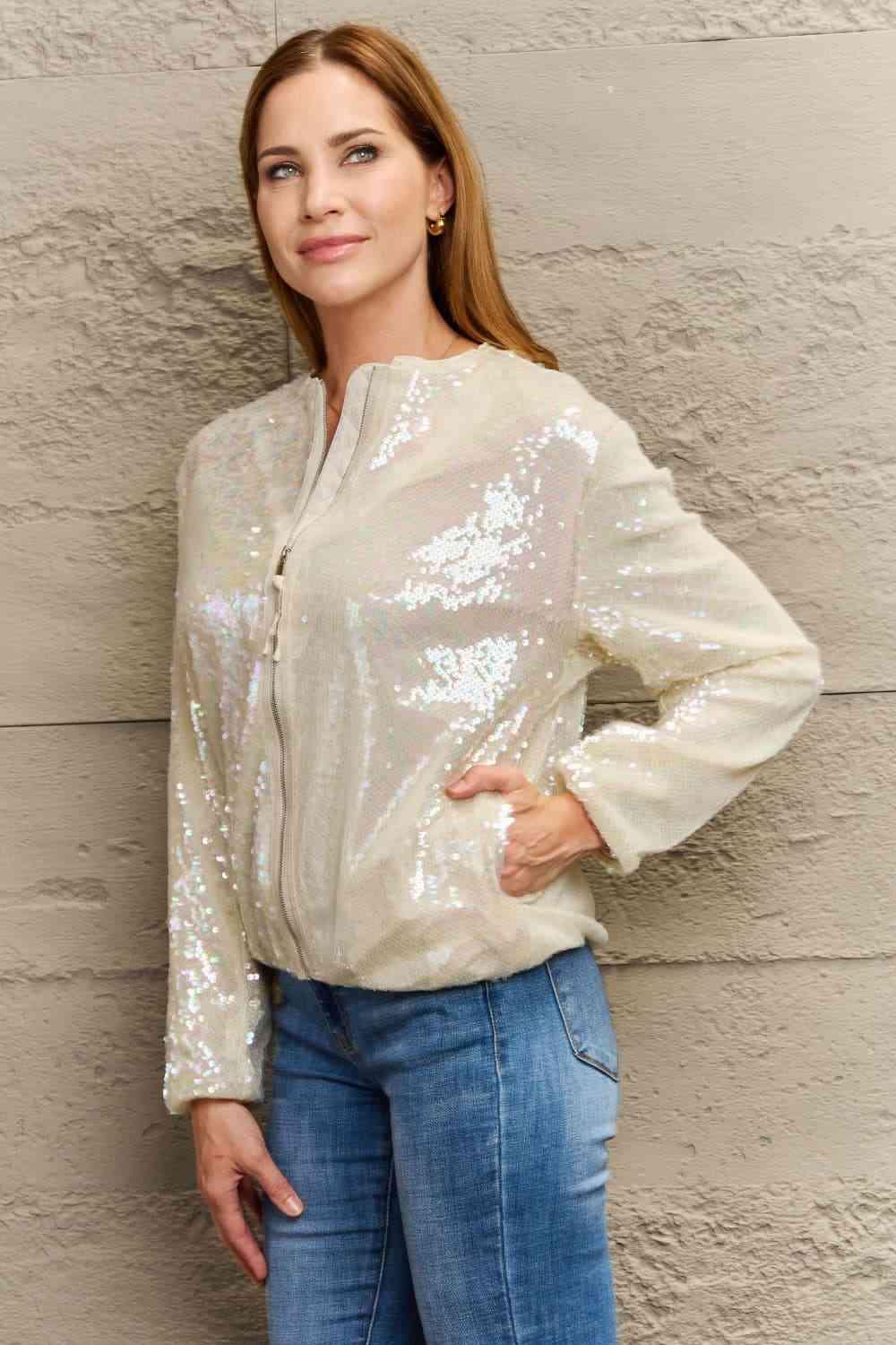 Sequin Zip-Up Jacket - Jacket