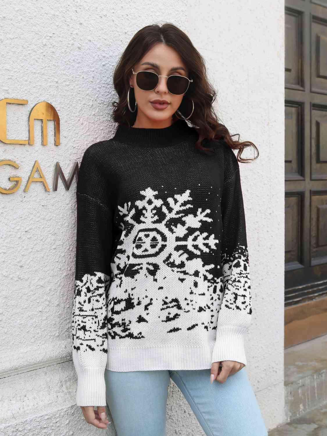 Christmas Snowflake Mock Neck Sweater - Sweater