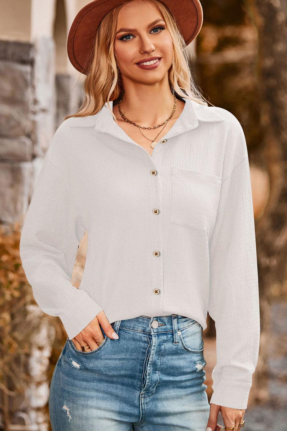 Twisted Collared Neck Long Sleeve Shirt - Shirt