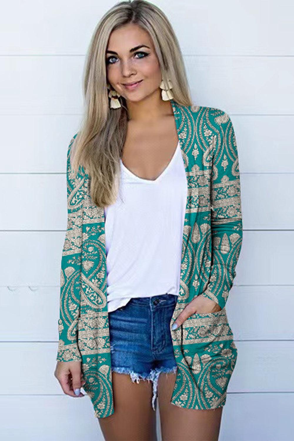 Printed Long Sleeve Cardigan - Cardigan