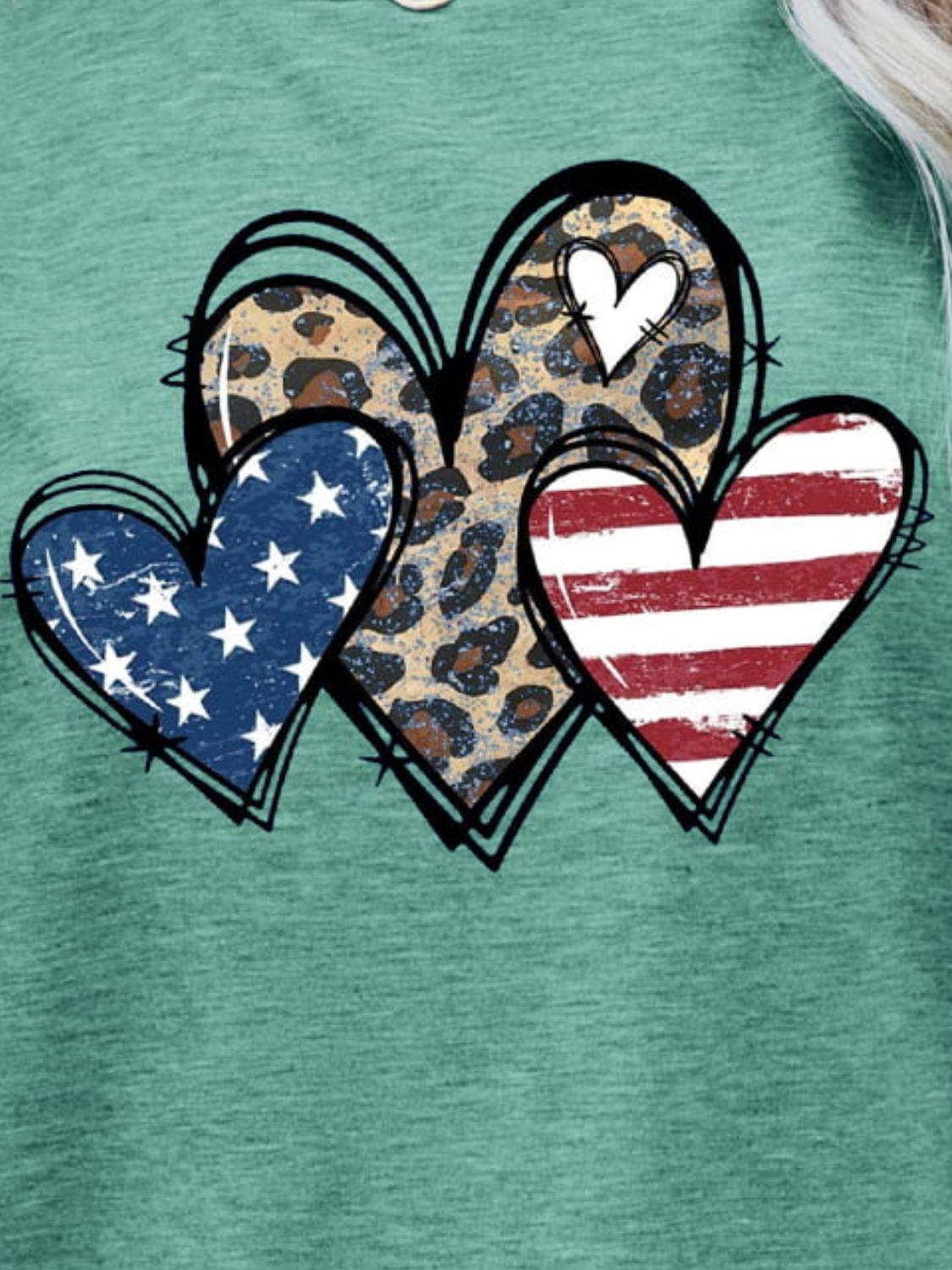 US Flag Leopard Heart Graphic T-Shirt - T-Shirt